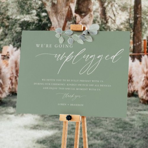 Sage Green Unplugged Wedding Ceremony Sign