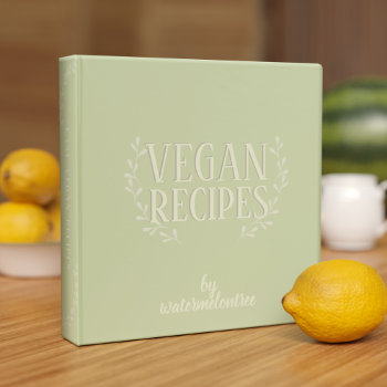 Sage Green Vegan Cook Book Recipe 3 Ring Binder by watermelontree at Zazzle