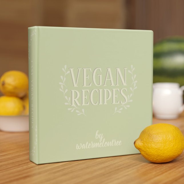 Sage Green Vegan Cook Book Recipe 3 Ring Binder (Personalize it by adding your name and keep all your delicious plant-based recipes in one place.)