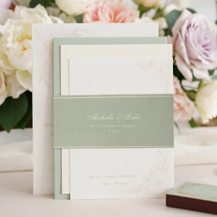 Sage Green Velvet Gold Elegant Wedding Invitation Belly Band