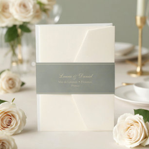 Sage Green Velvet Gold Personalized Wedding  Invitation Belly Band