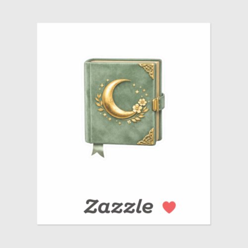 Sage Green Velvet Journal Gold Crescent Moon Sticker