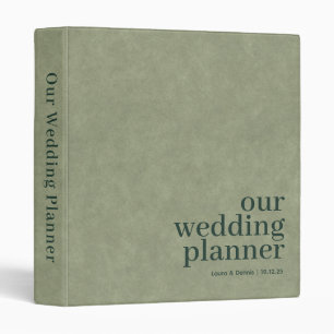 Sage Green Velvet Look Minimalist Wedding Planner 3 Ring Binder