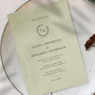 Sage Green Velvet Texture Minimalist Wedding Invitation