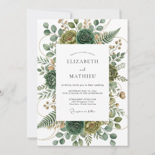 Sage Green Verdant Flourish Wedding Invitation