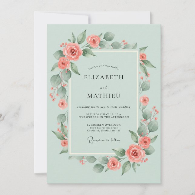 Sage Green Verdant Rose Wedding Invitation (Front)