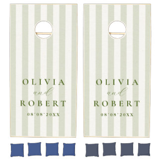 Sage Green Vertical Stripes Minimalist Wedding Cornhole Set