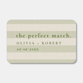 Sage Green Vertical Stripes Minimalist Wedding Matchboxes