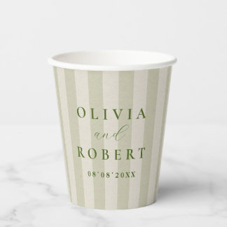 Sage Green Vertical Stripes Minimalist Wedding Paper Cups