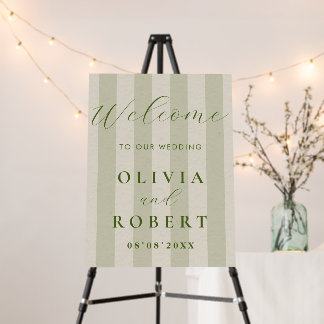 Sage Green Vertical Stripes Wedding Welcome Foam Board