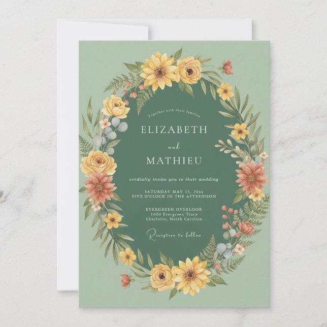 Sage Green Vibrant Autumnal Wedding Invitation (Front)