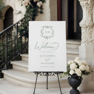 Sage Green Victorian Baroque Crest Wedding Welcome Foam Board