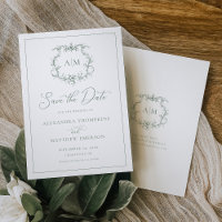 Sage Green Victorian Baroque Floral Crest Wedding