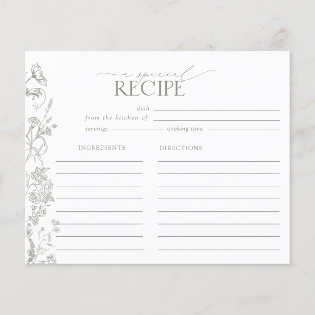 Sage Green Victorian Bridal Shower Recipe (Front)