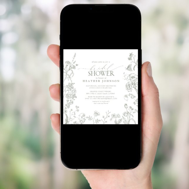 Sage Green Victorian Elegant Floral Bridal Shower Invitation (Front Digital)