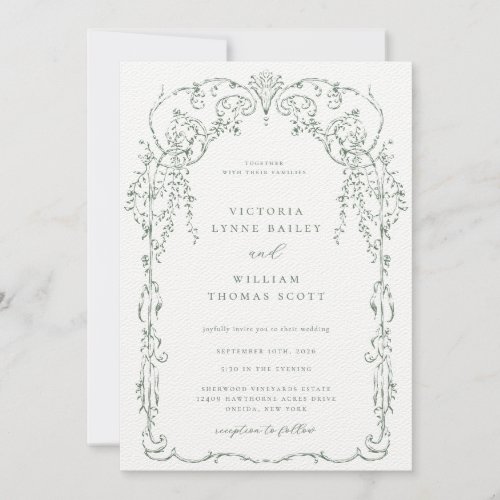 Sage Green Victorian Frame Wedding Invitation