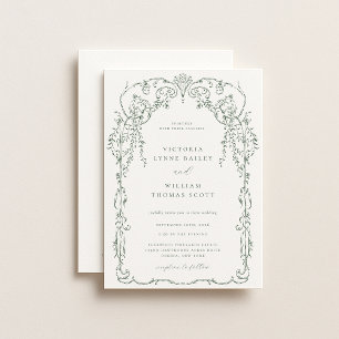 Sage Green Victorian Frame Wedding Invitation
