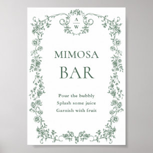 Sage Green Victorian Ornate Floral Mimosa Bar Sign