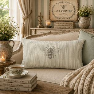 Sage Green Vintage Bee French Country Rustic Lumbar Pillow