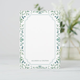 Sage Green Vintage Botanical Floral Personalized Note Card