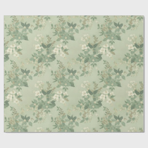 Sage Green Vintage Botanical Floral Wrapping Paper