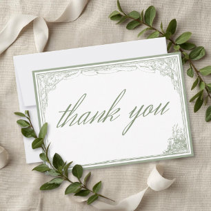 Sage Green Vintage Botanical Trellis Arch Wedding Thank You Card