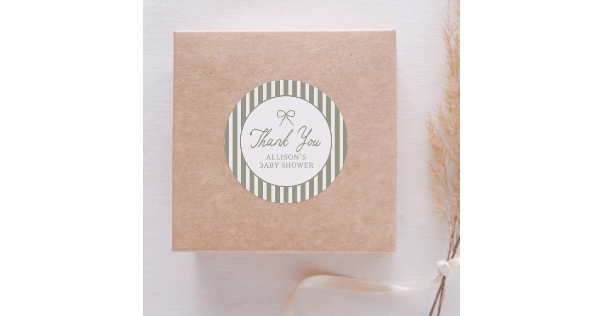 Sage Green Vintage Bow Baby Shower Thank You Classic Round Sticker | Zazzle