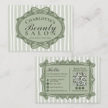 Sage Green Vintage Bow Beauty Salon Business Card