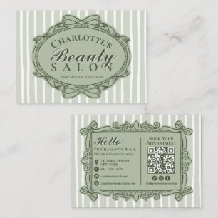 Sage Green Vintage Bow Beauty Salon Business Card