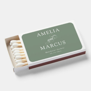 Sage Green Vintage Calligraphy Wedding Matchboxes