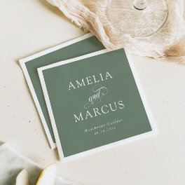 Sage Green Vintage Calligraphy Wedding Napkins