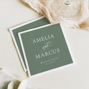Sage Green Vintage Calligraphy Wedding Napkins