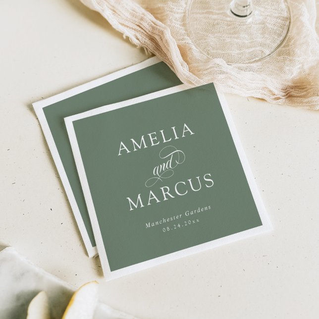 Sage Green Vintage Calligraphy Wedding Napkins (Creator Uploaded)