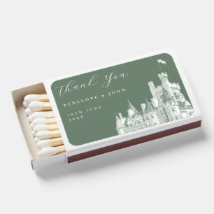 Sage Green Vintage Castle Destination Wedding Matchboxes