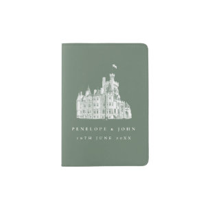 Sage Green Vintage Castle Destination Wedding Passport Holder