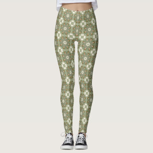 Sage Green Vintage Checkerboard Pattern Leggings