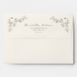 Sage Green Vintage Chinoiserie Wedding Envelope