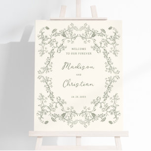 Sage Green Vintage Chinoiserie Wedding Welcome Foam Board