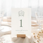 Sage Green Vintage Crest Wedding Table Number<br><div class="desc">This beautiful design is part of a lovely collection! Featuring a delicate vintage frame and elegant text.</div>