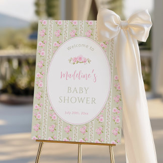 Sage Green Vintage Floral Baby Shower Welcome Foam Board