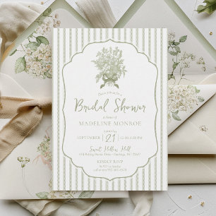 Sage Green Vintage Floral Bow Simple Bridal Shower Invitation