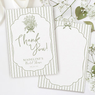 Sage Green Vintage Floral Bow Simple Bridal Shower Thank You Card
