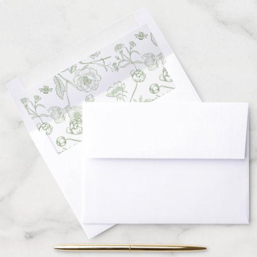 Sage Green Vintage Floral Envelope Liner