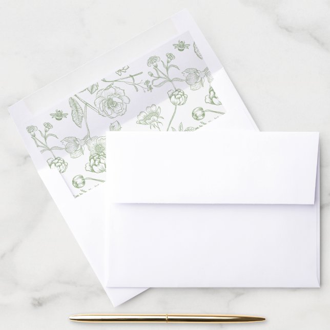 Sage Green Vintage Floral Envelope Liner (Desk)