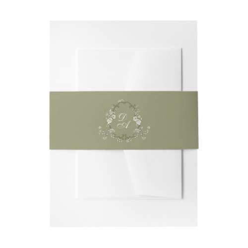 Sage Green Vintage Floral Monogrammed Invitation Belly Band