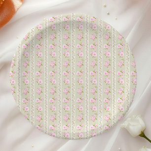 Sage Green Vintage Floral Paper Plates