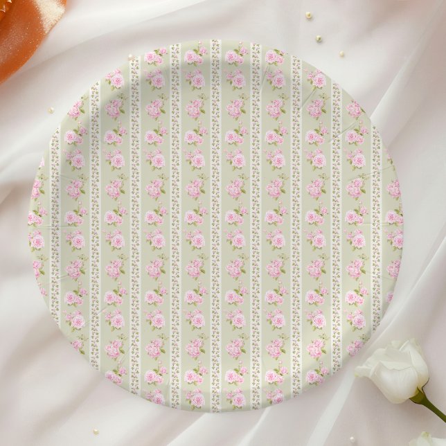 Sage Green Vintage Floral Paper Plates (Creator Uploaded)