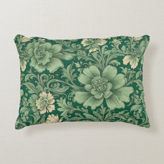Sage Green Vintage Floral Pattern Accent Pillow