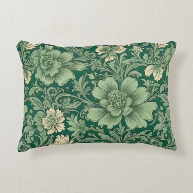 Sage Green Vintage Floral Pattern  Accent Pillow (Front)