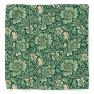 Sage Green Vintage Floral Pattern Bandana